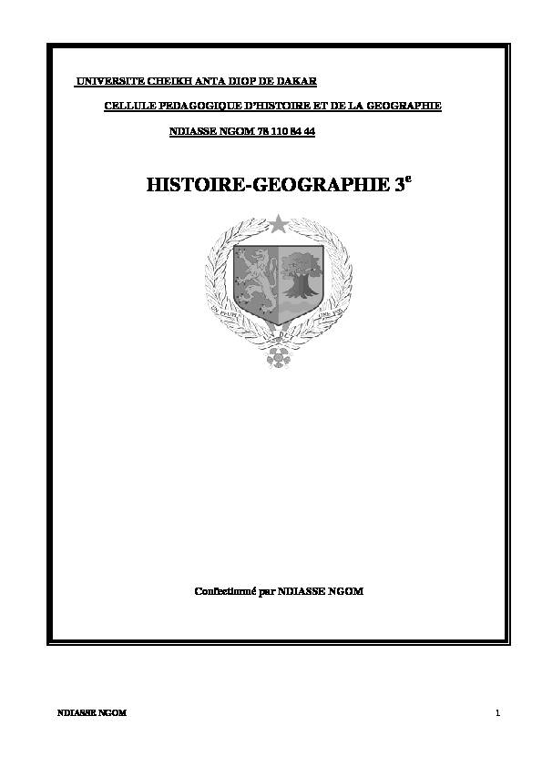 HISTOIRE-GEOGRAPHIE 3e - Sénégal Education