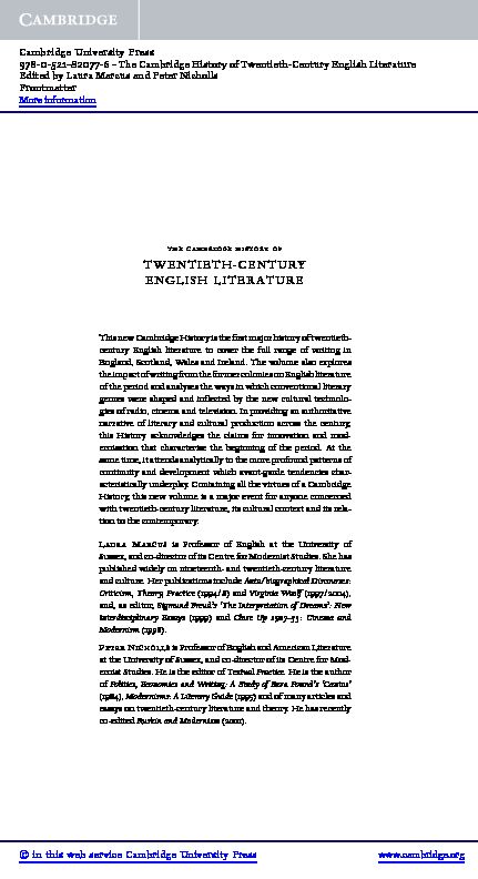 the cambridge history of TWENTIETH-CENTURY ENGLISH LITERATURE