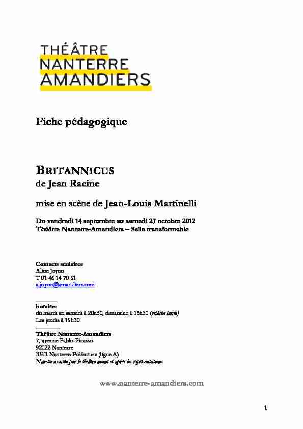 [PDF] Fiche pédagogique-Britannicus - Théâtre contemporain