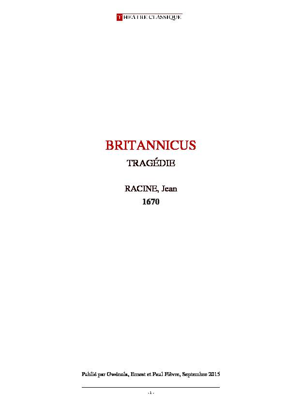 [PDF] BRITANNICUS TRAGÉDIE - Théâtre classique