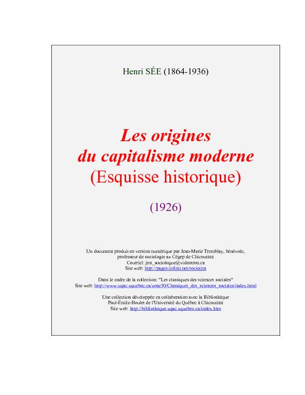 Les origines du capitalisme moderne - McMaster Faculty of