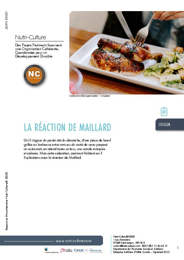 LA RÉACTION DE MAILLARD CUISSON - Nutri-Culture