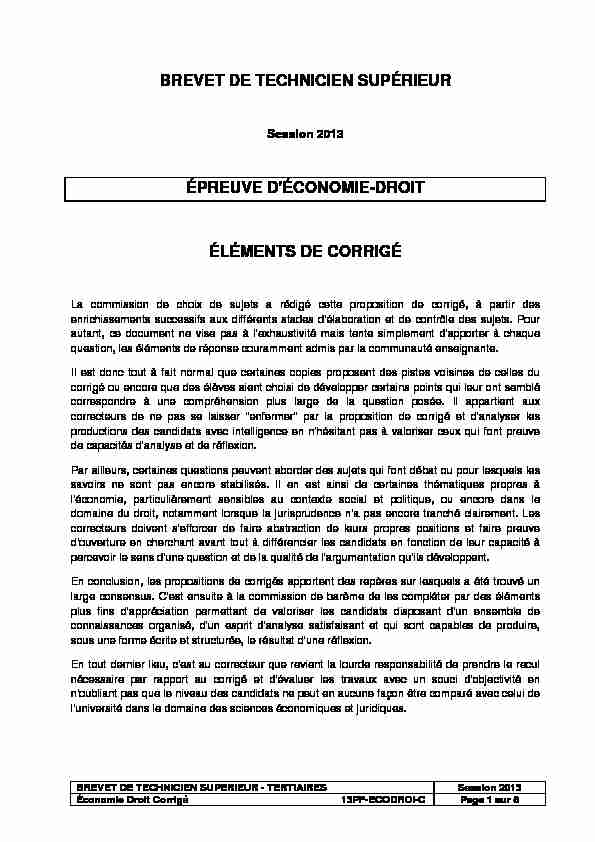 BREVET DE TECHNICIEN SUPÉRIEUR ÉPREUVE D'ÉCONOMIE-DROIT