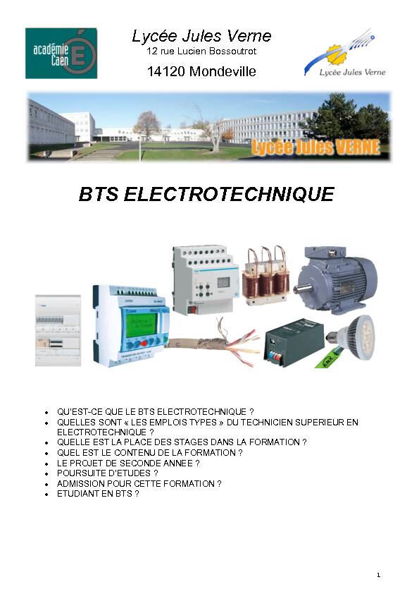fiche BTS electrotechnique - académie de Caen