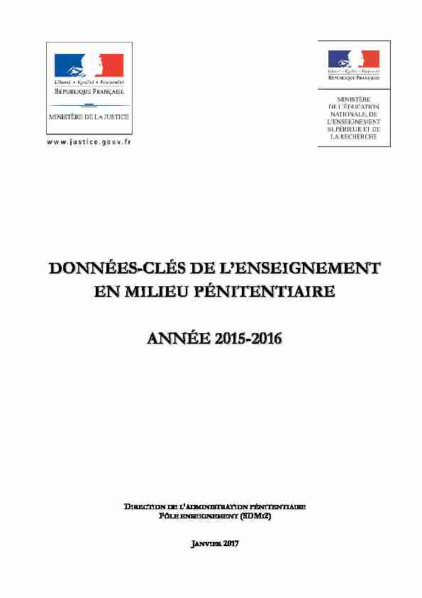 Données-clés de lenseignement en milieu pénitentiaire en 2015-2016