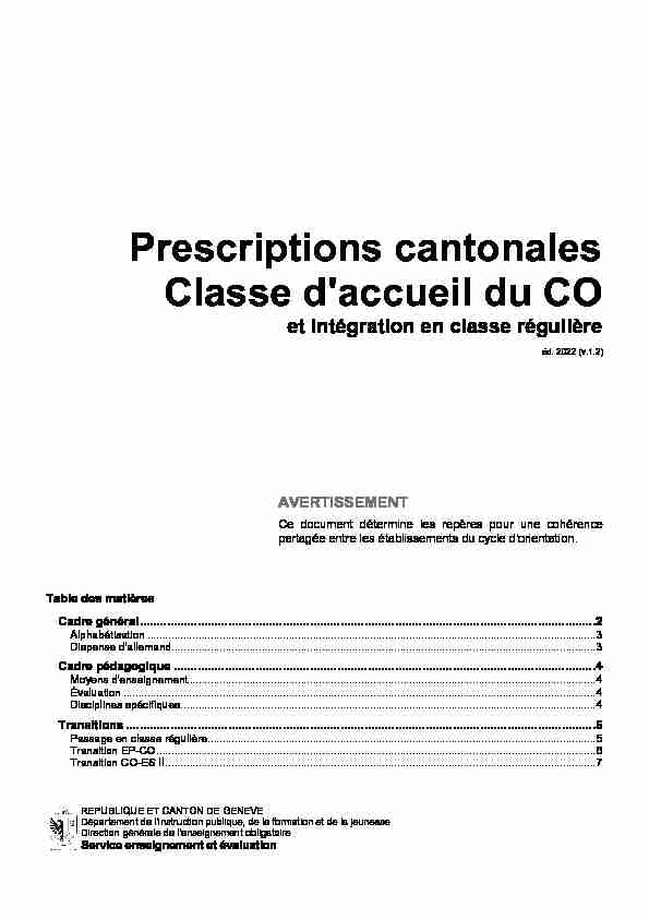 [PDF] Prescriptions cantonales Classe daccueil du CO
