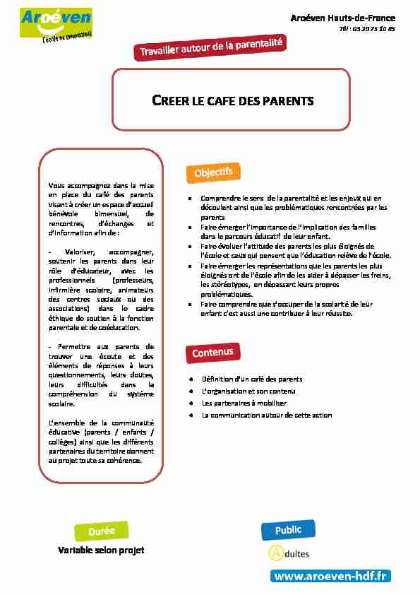 [PDF] CREER LE CAFE DES PARENTS - Aroéven Hauts-de-France