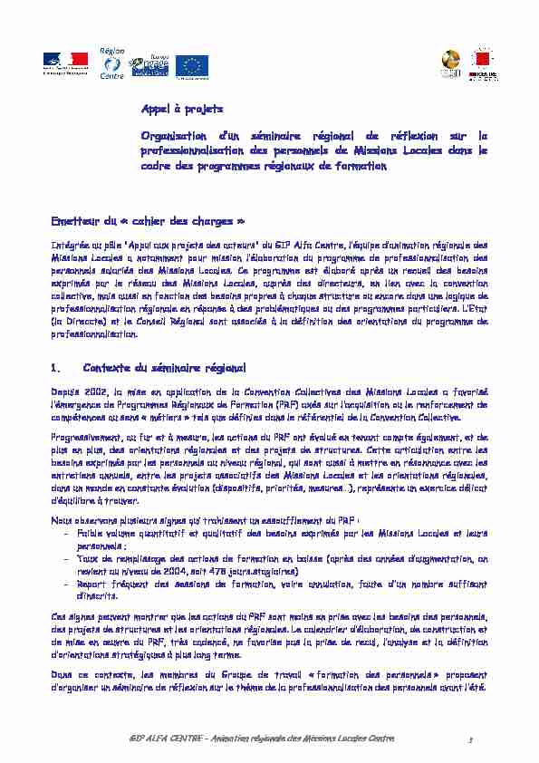 [PDF] cahier des charges seminaire - etoile region centre