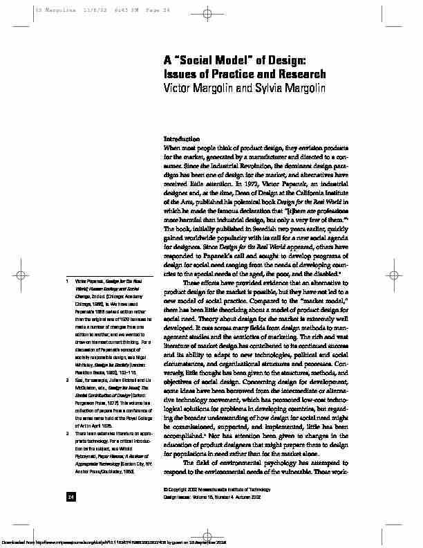 A “Social Model” of Design: Issues of Practice and Research Victor