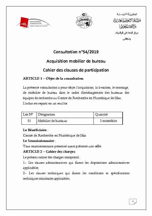 Consultation n°54/2019 Acquisition mobilier de bureau Cahier des