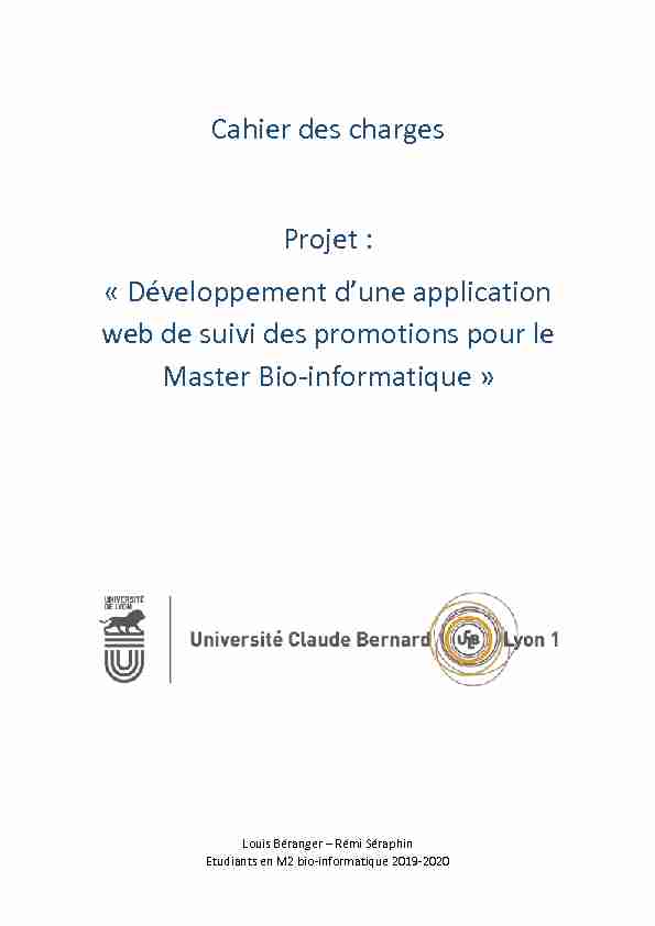 Cahier des charges Projet : « Développement dune application web