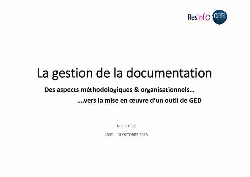 [PDF] La gestion de la documentation - RESINFO