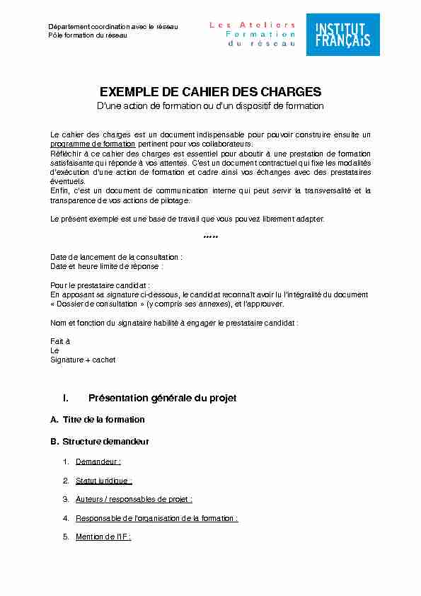 [PDF] EXEMPLE DE CAHIER DES CHARGES - Institut français