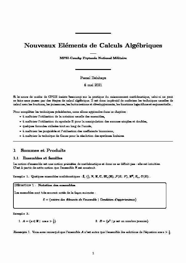 Nouveaux Eléments de Calculs Algébriques —