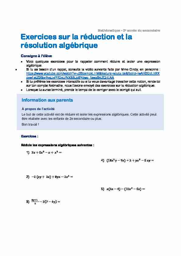 Exercices sur la réduction et la résolution algébrique