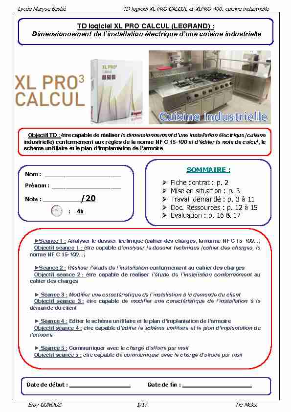 TD logiciel XL PRO CALCUL (LEGRAND) : Dimensionnement de l