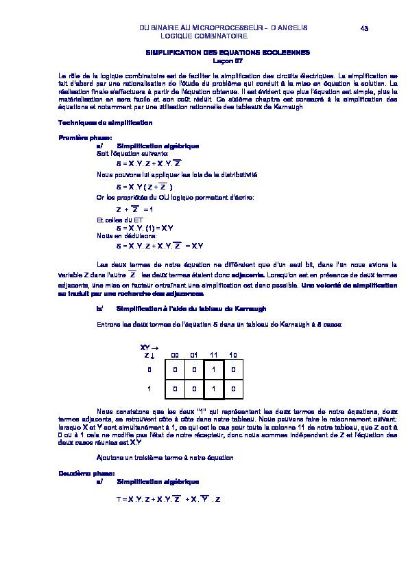 [PDF] SIMPLIFICATION DES EQUATIONS BOOLEENNES