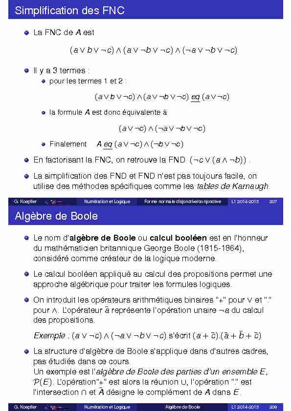 [PDF] Simplification des FNC Algèbre de Boole