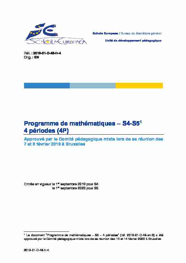 Programme de mathématiques – S4-S51 4 périodes (4P)