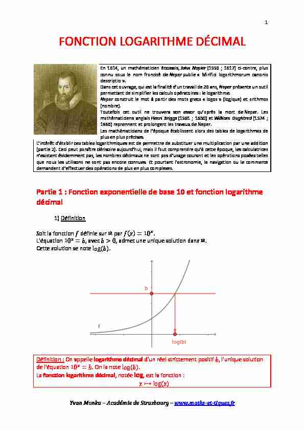 [PDF] FONCTION LOGARITHME DÉCIMAL - maths et tiques