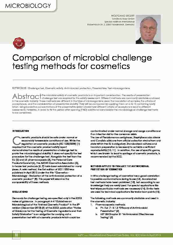 Comparison of microbial challenge testing methods for cosmetics