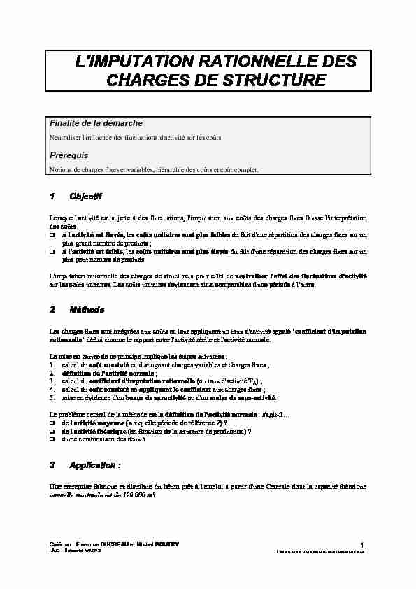 [PDF] LIMPUTATION RATIONNELLE DES CHARGES DE  - Les UNT