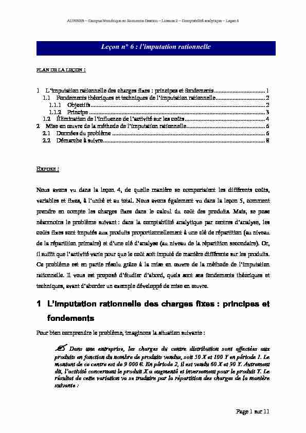 [PDF] 1 Limputation rationnelle des charges fixes : principes et  - Les UNT