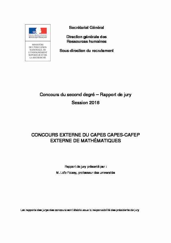 Rapport de jury Session 2016 CONCOURS EXTERNE DU CAPES