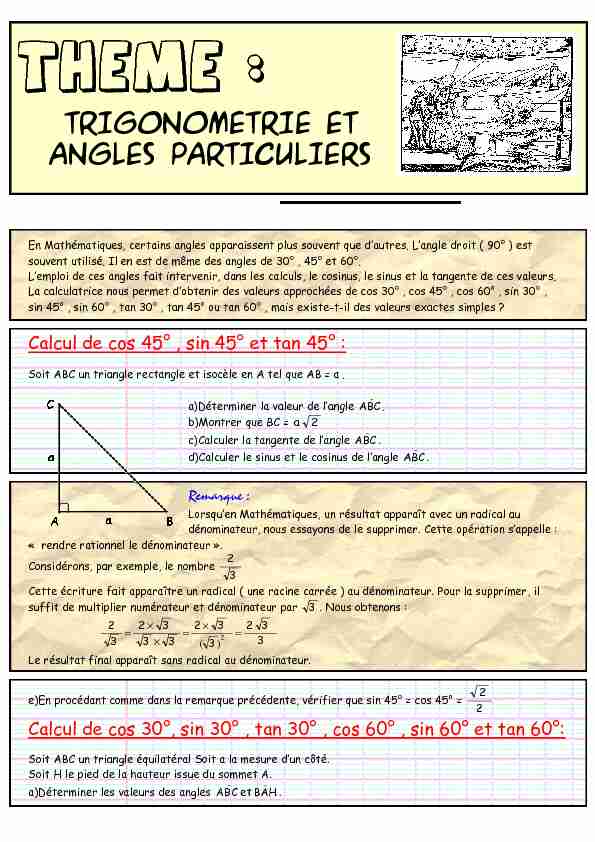 Trigonometrie et angles particuliers