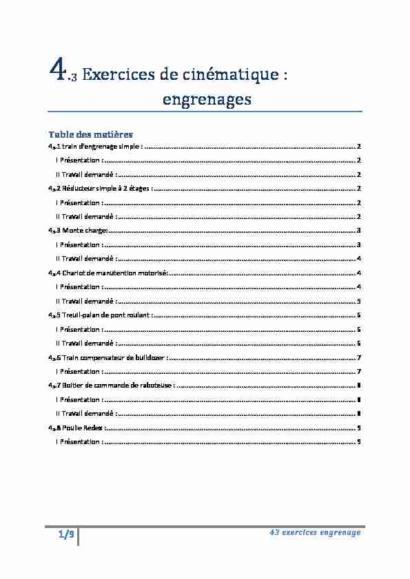 [PDF] 43 Exercices de cinématique : engrenages - Michel Huguet