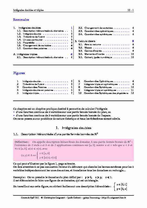 [PDF] Sommaire Figures 1 Intégrales doubles - Christophe Caignaert