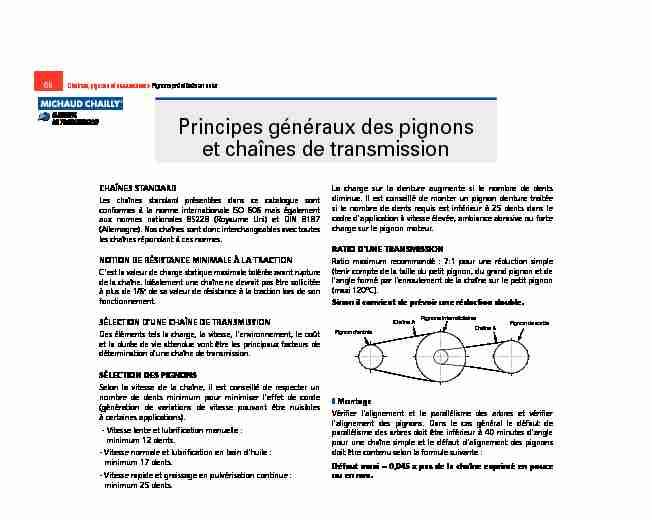 [PDF] Principes généraux des pignons et chaînes de  - Michaud Chailly