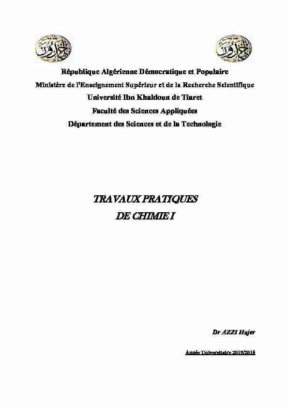[PDF] TRAVAUX PRATIQUES DE CHIMIE I - Université Ibn Khaldoun de