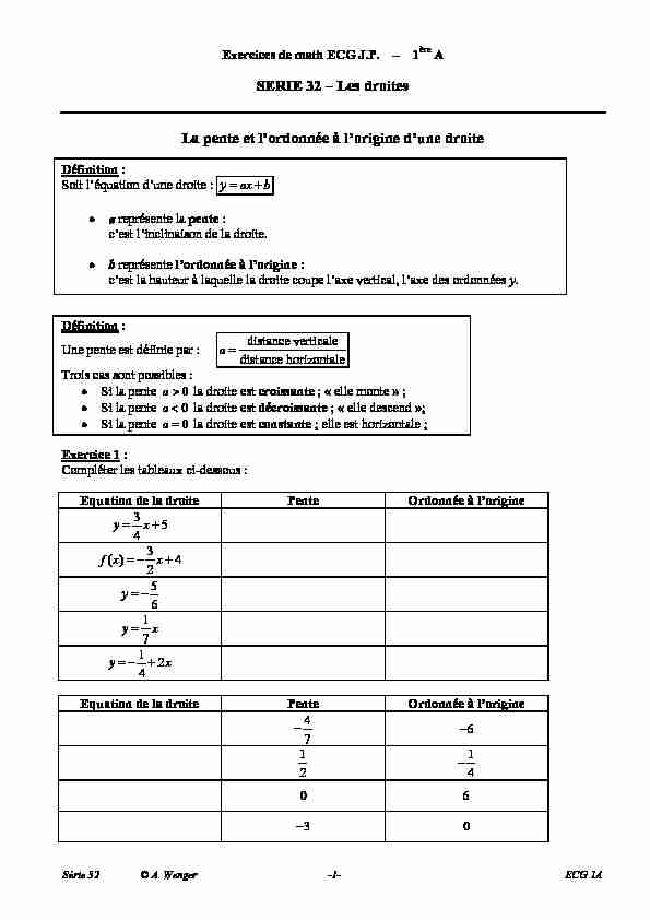Exercices de math ECG JP – 1ère A - SERIE 32 – Les droites La