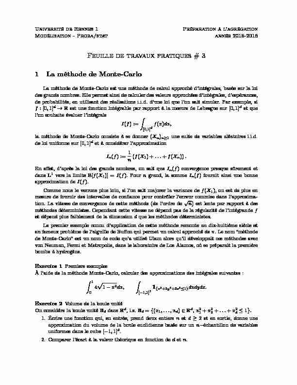 [PDF] Feuille de travaux pratiques  &# 3 1 La méthode de Monte-Carlo