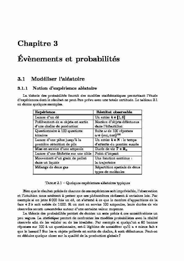 [PDF] Chapitre 3 Évènements et probabilités