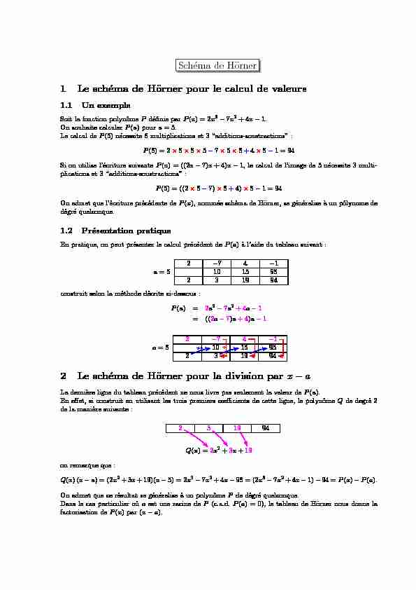 [PDF] Schéma de Hörner 1 Le schéma de Hörner pour le calcul de valeurs