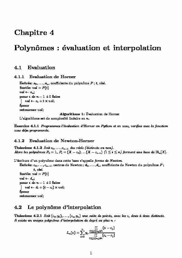 Chapitre 4 Polynômes : évaluation et interpolation