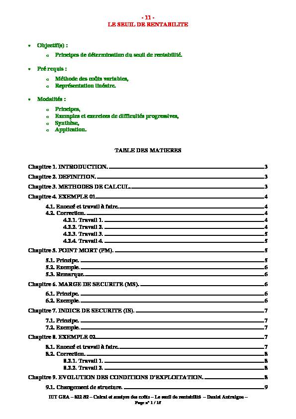 [PDF] LE SEUIL DE RENTABILITE Objectif(s) - IUTenligne