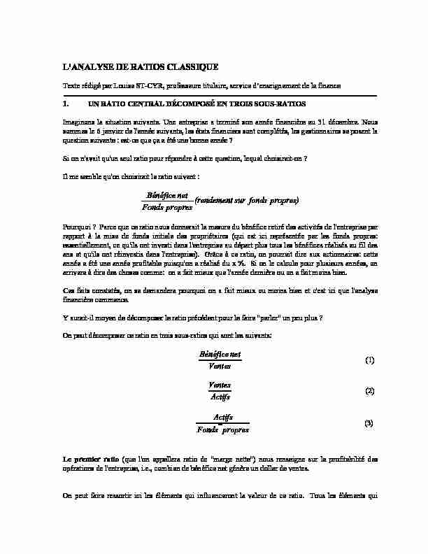 [PDF] LANALYSE DE RATIOS CLASSIQUE
