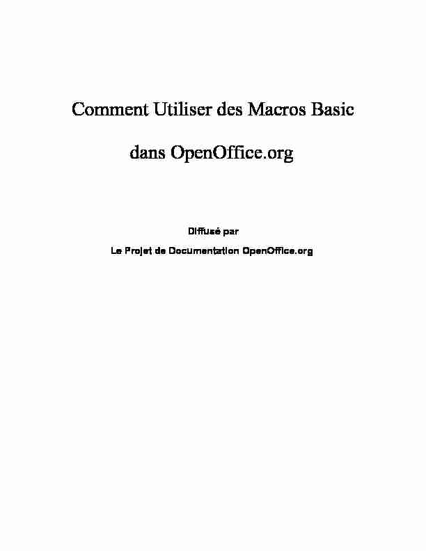 Comment Utiliser des Macros Basic dans OpenOffice.org