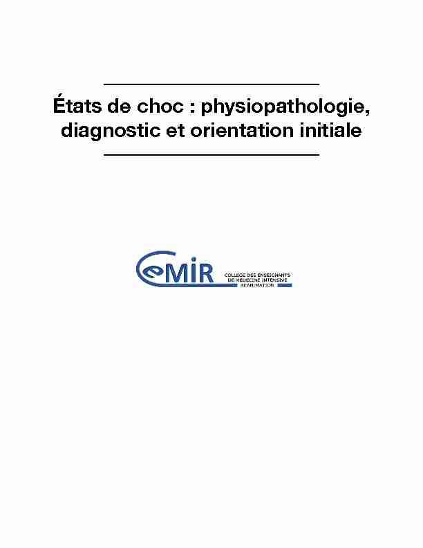 États de choc : physiopathologie diagnostic et orientation initiale
