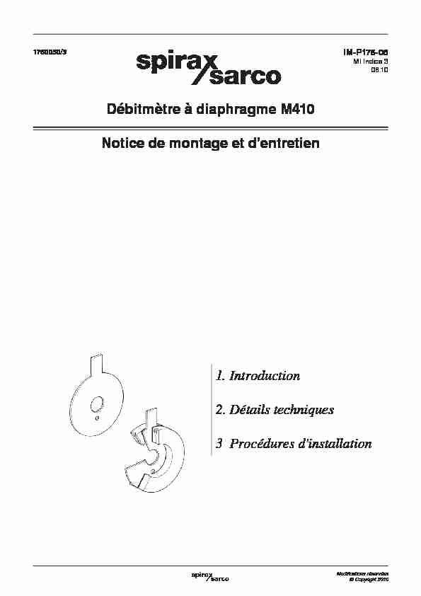 Débitmètre à diaphragme M410 Notice de montage et dentretien 1