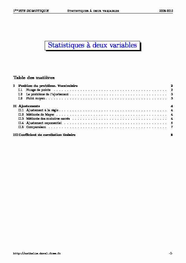 [PDF] Statistiques à deux variables - Nathalie Daval - Free