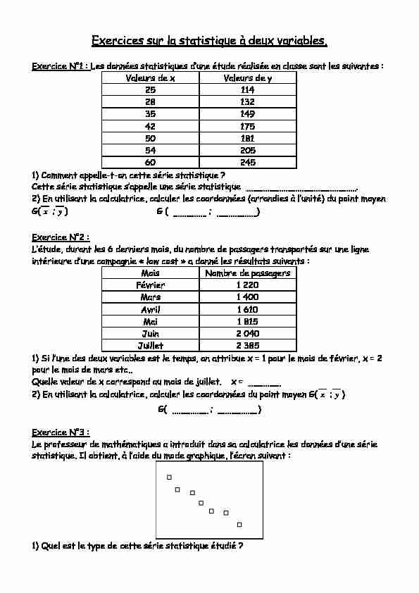 [PDF] Exercices sur la statistique à deux variables