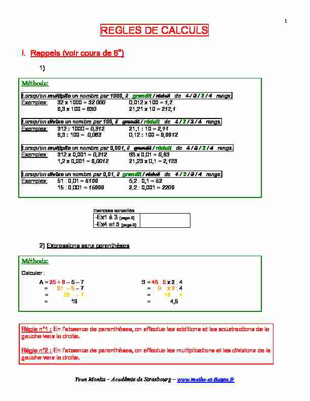 [PDF] REGLES DE CALCULS - maths et tiques