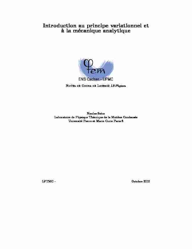 [PDF] Introduction au principe variationnel et `a la mécanique analytique