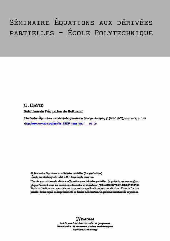 [PDF] Solutions de léquation de Beltrami - Numdam