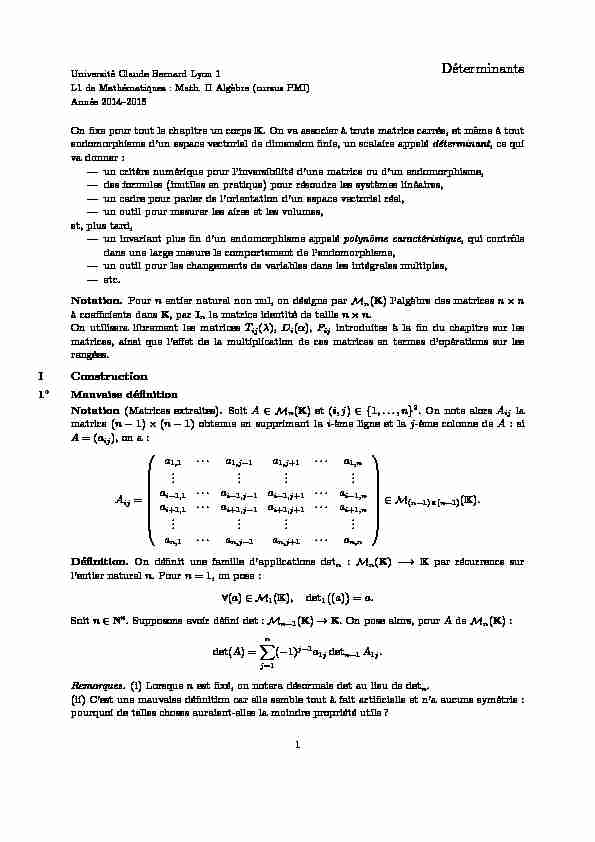 [PDF] Déterminants - Licence de mathématiques Lyon 1
