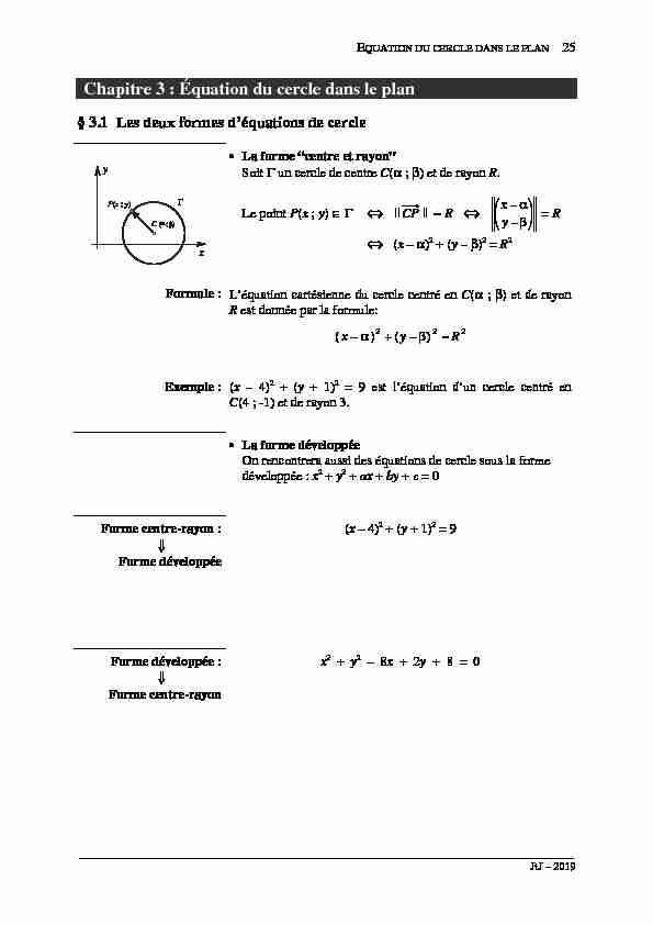 [PDF] Chapitre 3 : Équation du cercle dans le plan